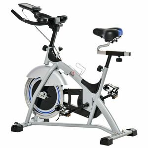 HOMCOM Bicicleta de interior cu monitor LCD si motor5 15 kg, sa si ghidon reglabile, 124x50x105-111cm, argintiu negru imagine