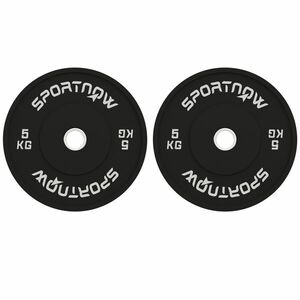 SPORTNOW Set 2 Discuri Greutăți 2x5 kg din Cauciuc cu Orificiu de 5 cm pentru Gantere și Grijuri, Ø45x2 cm, Negru | Aosom Romania imagine