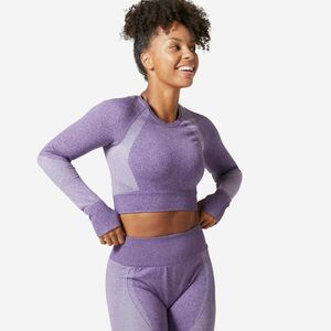 Bluză seamless 900 Fitness cardio Crop top fără cusături Mov Damă imagine