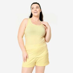 Maiou slim Fitness Guler rotund Galben pastel Damă imagine