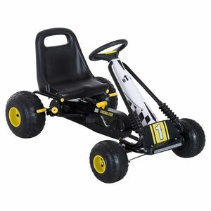 Go-Kart cu Pedale HOMCOM pentru Copii, Design Sportiv, Negru și Galben, Confort și Siguranță | Aosom Romania imagine