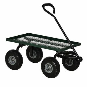 Outsunny Roabă de Grădină cu Mâner și 4 Roți Mari, Capacitate 150 kg, 94x48, 5x100 cm, Verde | Aosom Romania imagine