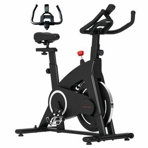 SPORTNOW Bicicletă Magnetică cu Ghidon, Șa Reglabilă și Monitor LCD, 106x53x111-123 cm, Negru | Aosom Romania imagine