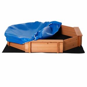 Outsunny Ladă de Nisip din Lem cu Scaune și Copertină, Joc de Grădină pentru Copii 3-8 Ani, 139.5x139.5x21.5 cm, Roșu | Aosom Romania imagine