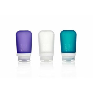 Humangear GoToob+ Sticluță de călătorie/cartuș de silicon Humangear GoToob+ Pachet de 3 flacoane de călătorie/cartușe de 74 ml transparent/violet/turquoise imagine