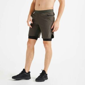 Pantalon scurt respirant 2 în 1 Fitness buzunare cu fermoar Kaki Bărbați imagine