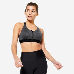 Bustieră cu fermoar și bureți Fitness cardio susținere mare Negru-Gri Damă imagine