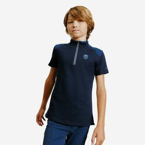 Tricou polo echitație 500 cu fermoar Bleumarin Copii imagine