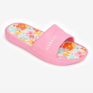 Papuci înot piscină Slap 500 Print flori Roz-Roșu Copii imagine