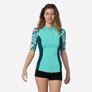Tricou neopren snorkeling anti UV 1, 5mm Turcoaz Flori Damă imagine