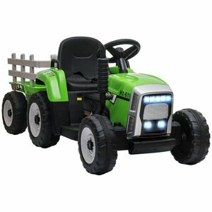 HOMCOM Tractor Electric cu Remorcă Detașabilă, Telecomandă, Muzică și Claxon, pentru Copii de 3-6 Ani, 136, 5x50x52, 5 cm, Verde | Aosom Romania imagine
