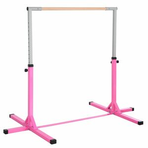 HOMCOM Bara orizontala pentru gimnastica cu inaltime reglabila din otel si lemn de fag roz | AOSOM RO imagine