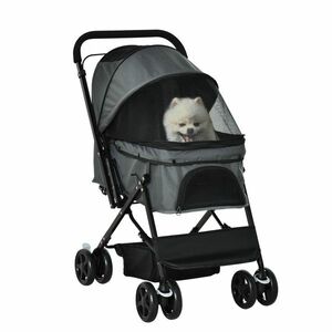 Carucior PawHut pentru Caini Pliabil Maner Reversibil Roti EVA Gri Design Modern | Aosom Romania imagine