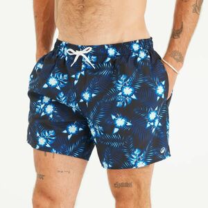 Șort de baie surf 100 scurt 15" Hibiscus Negru Bărbați imagine