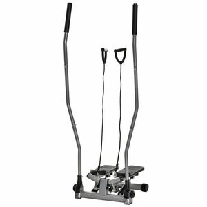 HOMCOM Stepper Fitness cu Maner, Bante Elastice, LCD, Oțel/ABS, Argintiu-Negru | Aosom Romania imagine