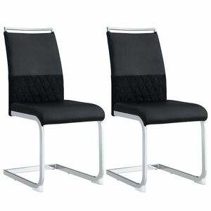 Set de 2 Scaune moderne pentru sufragerie, cu spătar înalt, din PU și material textil, pentru Bucătărie și birou, Negru imagine