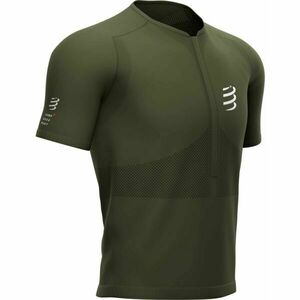 Compressport TRAIL HALF-ZIP FITTED SS TOP Tricou de alergare bărbați, kaki, mărime imagine