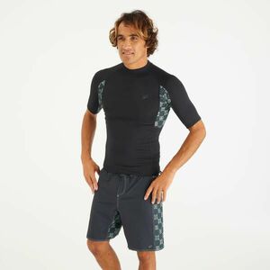 Tricou surf UPF50+ Negru fumuriu Motiv tablă de șah Bărbați imagine