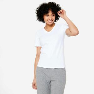 Tricou fitness din bumbac guler în V Alb Damă imagine