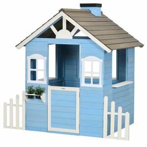 Outsunny Căsuță din Lemn de Exterior pentru Copii cu Ușă și Ferestre, Căsuță pentru Copii de 3-7 Ani, 151x112.5x142 cm, Albastru | Aosom Romania imagine