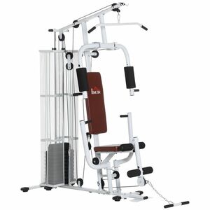 HOMCOM Stație Fitness Multifuncțională cu 4 Perne din Oțel și PU Alb | Aosom Romania imagine