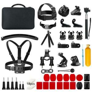 Kit accesorii AKASO SYAC0048-BK, 60-in-1, suporti, curele, monturi, gripuri, trepied si carcasa de transport (Negru) imagine