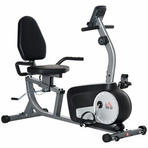 HOMCOM Bicicletă de Exerciții Înclinată Orizontală cu 8 Nivele de Rezistență, Monitor LCD și Scaun Reglabil, 122-137x62x103 cm, Gri | Aosom Romania imagine