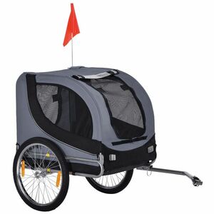 PawHut Remorcă Bicicletă pentru Câini Talie Medie cu Ferestre Laterale și Steag, 130x73x90 cm, Gri și Negru | Aosom Romania imagine