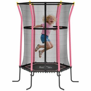 HOMCOM Trambulină Elastică pentru Copii 3-10 Ani cu Intrare cu Fermoar și Bare Căptușite, Ø163, 5x190 cm, Roz | Aosom Romania imagine