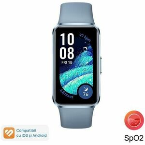 Bratara fitness HUAWEI Band 10, Android /iOS, carcasa aluminiu, bratara Fluoroelastomer, ecran AMOLED 1.47inch, Rezistenta la apa 5 ATM (Albastru) imagine