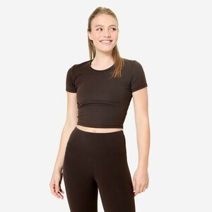 Tricou de yoga și Pilates elastic și moale, Breathe Maro imagine