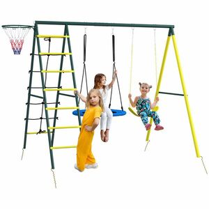 Outsunny Set de Leagan pentru Copii 4 in 1 cu Leagan cu Farfurie | Aosom Romania imagine