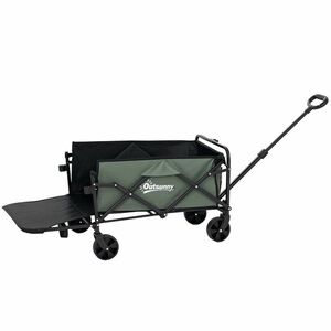 Outsunny Cărucior Pliabil de Grădină de 72l cu Deschidere Posterioară, Roți, Buzunare și Mâner, 114x46x65-92 cm, Verde | Aosom Romania imagine