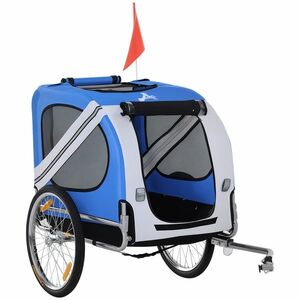 PawHut Remorcă bicicletă pentru câine animale 8 reflectoare steag bară de remorcare inclus 130 x 73 x 90 cm alb și albastru | Aosom Romania imagine
