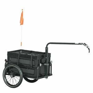 HOMCOM Remorcă Bicicletă pliabilă, cutie detașabilă 65L, încărcare max. 40kg, reflectoare siguranță, oțel, negru, 145x61x81cm | Aosom Romania imagine