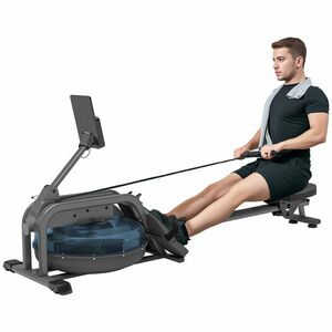 SPORTNOW Rameur pe apă rameur de fitness pentru apartament 6 nivele de rezistență, depozitare verticală, roți, 180x52x76cm negru | Aosom Romania imagine