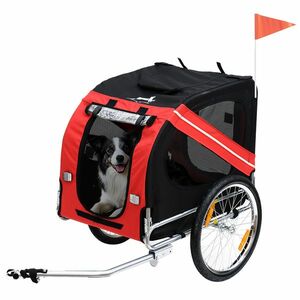 PawHut Remorcă bicicletă pentru câini, 8 reflectoare, drapel, bară tractare, oțel și poliester, 30 kg, 130x73x90 cm, roșu | Aosom Romania imagine