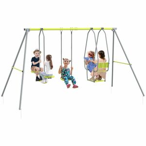Outsunny, leagăn portic 3 în 1 pentru copii, cu 2 locuri față în față și 1 scaun de leagăn, greutate maximă 225 kg, verde | Aosom Romania imagine