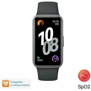 Bratara fitness HUAWEI Band 10, Android /iOS, carcasa polymer, bratara Fluoroelastomer, ecran AMOLED 1.47inch, Rezistenta la apa 5 ATM (Negru) imagine
