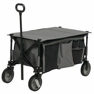Outsunny Cărucior de grădină pliabil băscuță detașabilă mâner telescopic înclinare reglabilă 5 buzunare 108 x 55 x 93 cm gri închis | Aosom Romania imagine