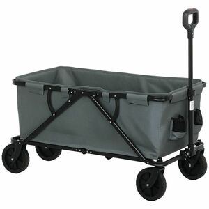 Outsunny Căruț de grădină de 120 kg, pliabil, căruț de transport cu acoperire detașabilă 160 litri Gri închis | Aosom Romania imagine