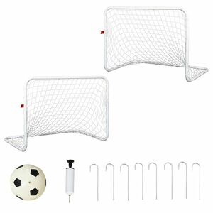 HOMCOM Set de 2 mini cage de fotbal pentru copil - minge, pompă, țăruși incluși - 78L x 46l x 56H cm - metal alb | Aosom Romania imagine