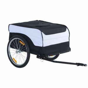 HOMCOM Remorcă pentru biciclete cargo din oțel cu capac detașabil și bară de remorcare 140 x 77 x 65 cm alb și negru | Aosom Romania imagine