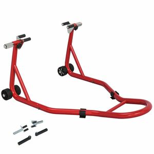 HOMCOM Suport pentru motocicletă, tăvișă pentru motocicletă cu brațe oscilante în formă de U și L, suport universal pentru atelier, roșu | Aosom Romania imagine