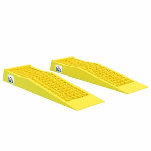 HOMCOM Set de 2 rampe pentru mașină vehicul utilitar rampă de încărcare dim. 70L x 19, 5l x 7, 8H cm PP galben | Aosom Romania imagine