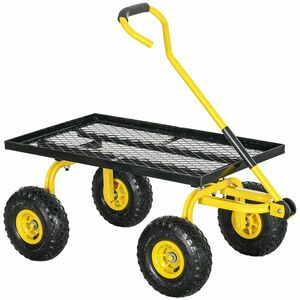 Outsunny Căruț de transport grădină remorcă manuală căruț cu brațe 4 roți 94 x 48, 5 x 100 cm încărcare maximă 150 Kg metal galben | Aosom Romania imagine
