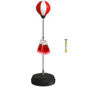 HOMCOM Sac de Frappe pe Suport Punching Ball pe Suport Reglabil în Înălțime 126-144 cm cu Mănuși, Pompă și Bază de Stabilizare | Aosom Romania imagine