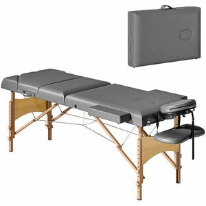 HOMCOM Masă de Masaj Pliabilă din Lemn de 3 Zone cu Înălțime Spătar Suport pentru Cap Ajustabile Brațe 215x60x64-89 cm Gri | Aosom Romania imagine