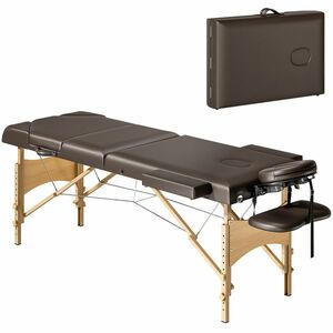 HOMCOM Masa de Masaj Pliabilă din Lemn cu 3 Zone cu Înălțime Spătar Suport Pentru Cap Ajustabile Brate 215x60x64-89 cm Marrón | Aosom Romania imagine