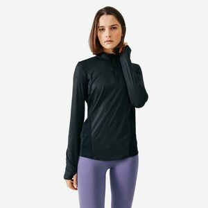 Bluză respirantă cu fermoar scurt alergare jogging KIPRUN Run 100 Dry Negru Damă imagine